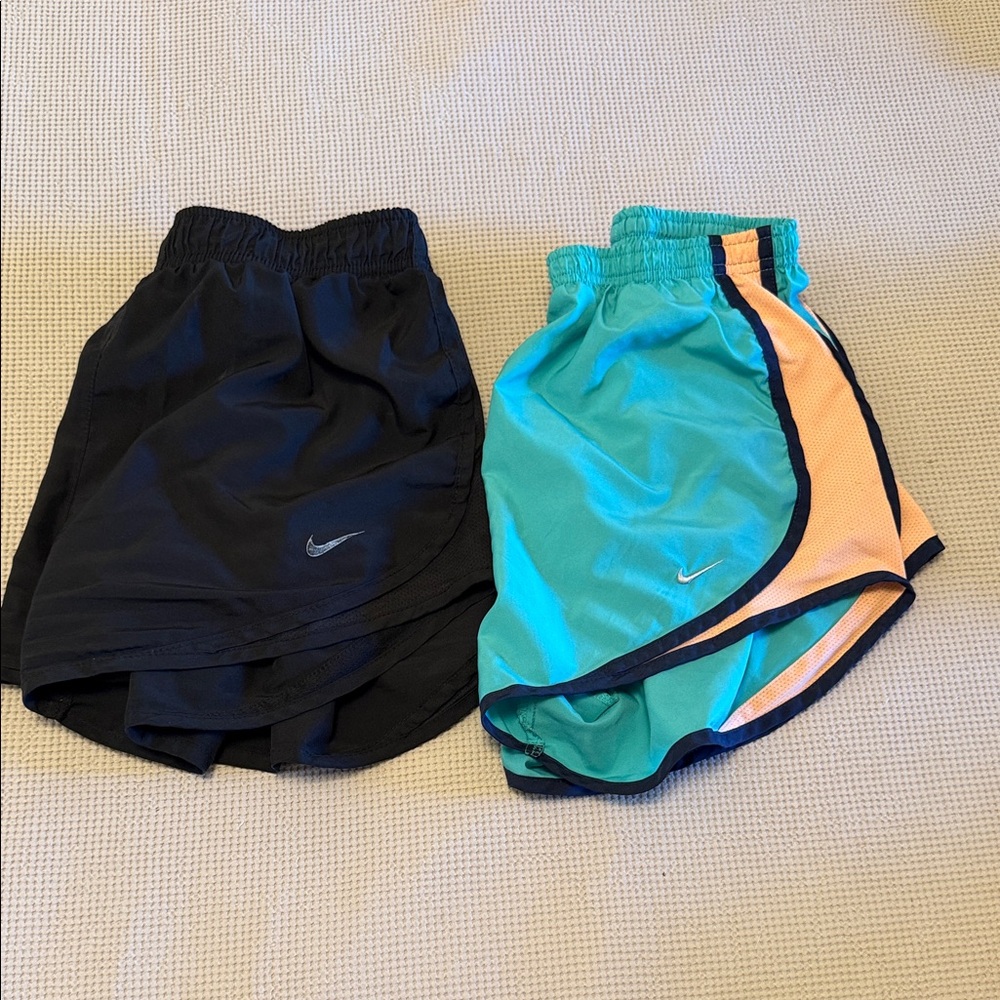 Nike Black and Teal Athletic Shorts with Peach Accent
